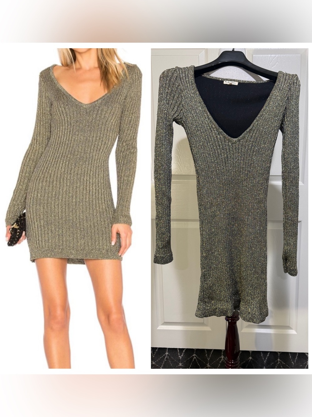 For Love and Lemons sparkle knit metallic long sleeve dress